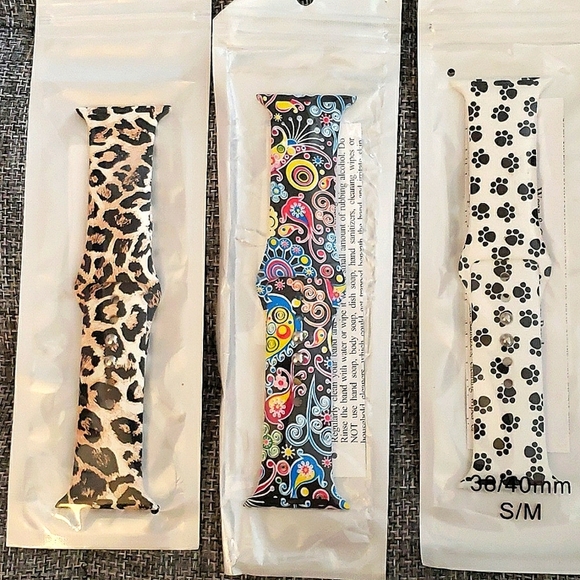 Laffav Set of 3 Apple Watch Straps Size 38/40/41MM S/M Paw, Leopard & Jellyfish - Picture 1 of 11
